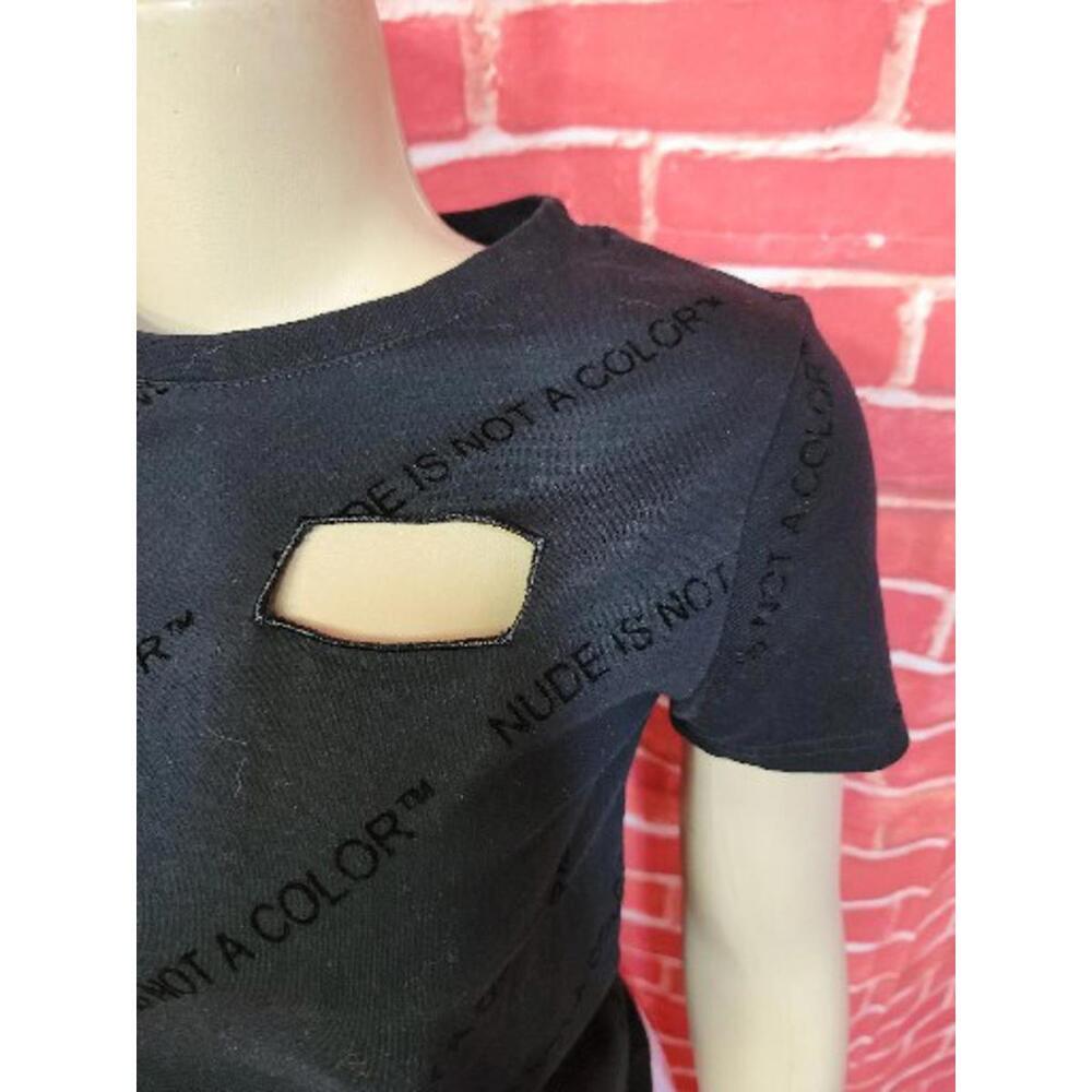 Salone Monet NY "Nude Is Not A Color" size S Black Women's Window Tee Top #C